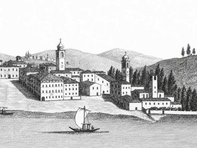 1744-Rocco Torricelli - Veduta storica di Lugano con il campanile dell'Ospedale di Santa Maria (1812)